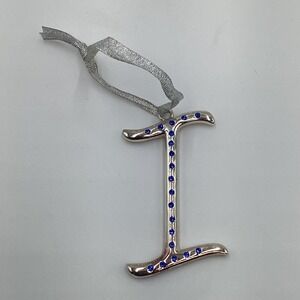 Harvey Lewis "I"‎ Monogram Ornament Silver Plated Blue Swarovski Crystals